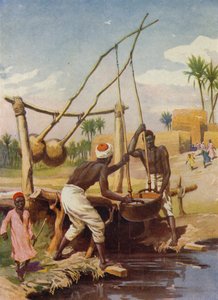 Egyptisk vattenbrunn (färg litho) av English School