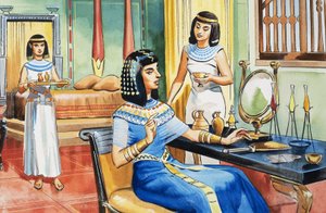 Egyptisk dam vid hennes toalettbord av English School