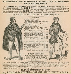 Elegans och ekonomi på City Clothing Etablissement; E P Doudney & Son, 49 Lombard Street, London av English School