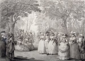 Eleganta figurer i Vauxhall Gardens av English School
