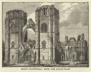 Elgin Cathedral, från sydväst av English School