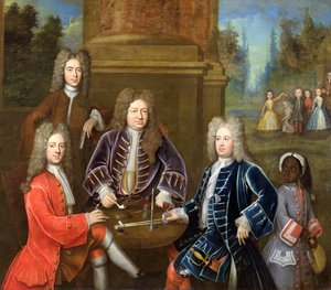 Elihu Yale (1648-1721) den andre hertigen av Devonshire, Lord James Cavendish, Mr Tunstal and a Page, ca 1708