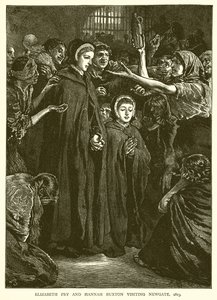 Elizabeth Fry och Hannah Buxton på besök i Newgate, 1813 av English School