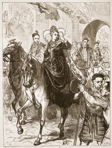 Elizabeths offentliga inträde i London, illustration från Cassells Illustrated History of England (sepiafoto) av English School