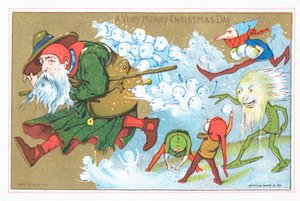 Tomtar som jagar jultomten, julkort av English School