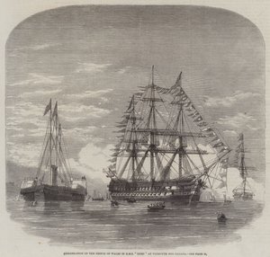 Ombordstigning av prinsen av Wales i HMS "Hero" i Plymouth för Kanada (gravyr) av English School