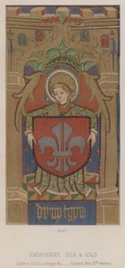 Broderi, siden och guld, under en gotisk baldakin etc, tyska, sent 1400-tal (färglitografi) av English School