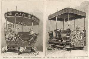 Kejsarinna av Indien: statliga howdahs tillverkade för hertigen av Buckingham, guvernör i Madras, från The Graphic, 3 februari 1877 av English School