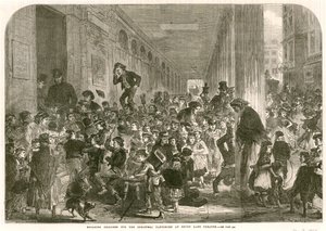 Engagera barn för julpantomimen på Drury Lane Theatre, London av English School