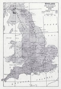 England efter Wedmore-fördraget 878 (litho) av English School