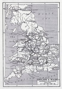 England och Wales, farbara vattenvägar (litho) av English School