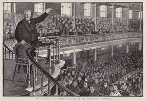 Engelsk Baptistpredikant Charles Haddon Spurgeon predikar vid Metropolitan Tabernacle, London (litho) av English School