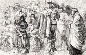 Engelska protestanter drunknas av irländska katoliker under det irländska upproret 1641, ca 1865 (trästick) av English School