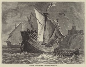 Engelskt skepp från 1400-talet (gravyr) av English School