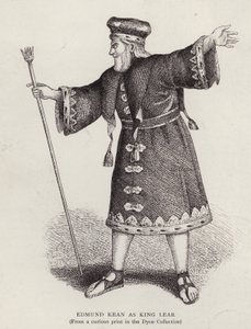 Engelske skådespelaren Edmund Kean i titelrollen i Shakespeares King Lear (litho) av English School