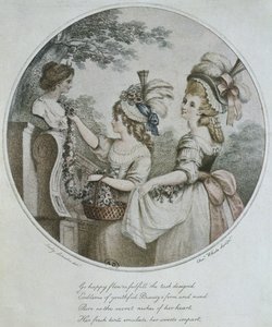 Engelska frisyrer, graverade av Charles White (färggravyr) av English School