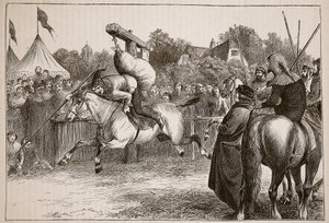 Engelsk munterhet under fjortonhundratalet: Tilting at the Quintain, illustration från Cassells Illustrated History of England (sepiafoto) av English School