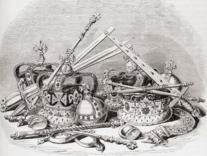 Engelska regalier, från Old England: A Pictorial Museum, pub. 1847 av English School