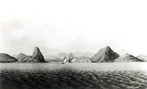 Ingången till hamnen i Rio de Janeiro (bw print) av English School