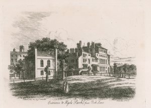 Ingång till Hyde Park från Park Lane, London av English School