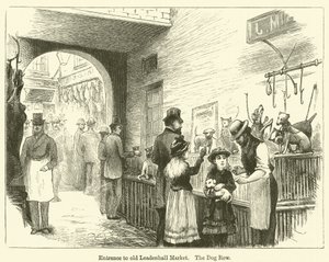 Ingång till gamla Leadenhall Market, The Dog Row (gravyr) av English School