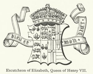 Nyckelskylt för Elizabeth, drottning av Henrik VII (gravyr) av English School