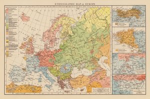 Etnografisk karta över Europa (färglitografi) av English School