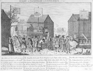 Europe in Masquerade, eller den kungliga farsen, av G. Foster, 1747 av English School