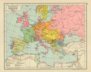 Europa inför första världskriget 1914 (färglitografi) av English School