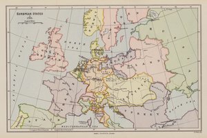 Europeiska stater 1792 (färglitografi) av English School