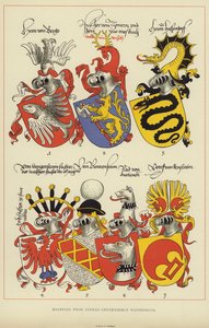 Exempel ur Conrad Grunenbergs Wappenbuch (färg litho) av English School