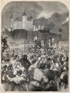 Avrättning av hertigen av Northumberland på Tower Hill - 1553 (John Dudley av English School