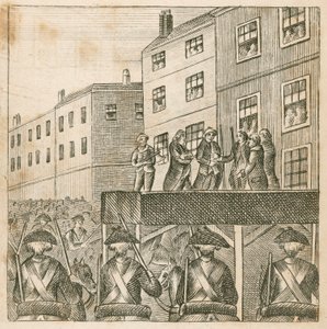 Avrättning av de upproriska lorderna på Tower Hill i London av English School