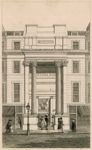 Exeter Hall, Strand, London; från Gentlemans Magazine; bevis av English School