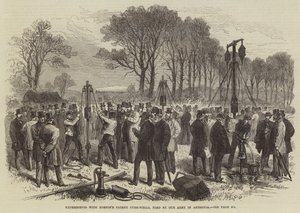 Experiment med Nortons Patent Tube-Wells, som används av Our Army i Abessinien (gravyr) av English School