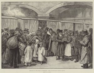 Utvisning av judar från St Petersburg, scen vid Baltic Railway Station (gravyr) av English School