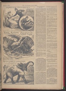 "DÖDLIG JÄRNVÄGSOLYCKA VID WOOD-GREEN." Illustrated Police News, 9 mars 1895 (tidningspapper) av English School