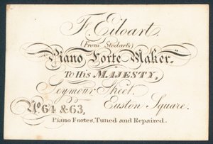 F Eiloart, pianofortemakare, handelskort av English School
