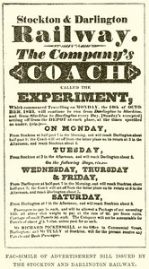 Fac-Simile of Advertisement Bill utfärdad av Stockton och Darlington Railway av English School