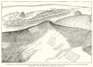 Faksimil av en vy över Edinburgh 1544, earlen av Hertfords armé närmar sig staden genom Calton Hill och Watergate (gravyr) av English School