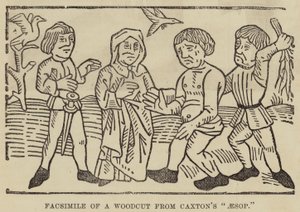Faksimil av ett träsnitt från Caxtons "Aesop" (gravyr) av English School