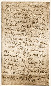 Faksimil av en sida med Sir Ralph Verneys anteckningar om det långa parlamentet från Memoirs of the Verney Family (sepiafoto) av English School