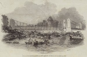 Fall of the Suspension Bridge, i New Yarmouth, fredagen den 2 maj (gravyr) av English School