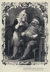 Falstaff och Dame Quickly, Muntra fruarna i Windsor, akt ii, scen 2 (gravyr) av English School