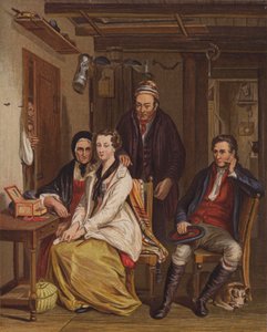 Familj hemma (färg litho) av English School