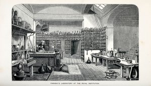 Faradays Laboratory på Royal Institution, pub. 1870. av English School
