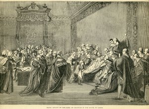 Fatalt beslagtagande av jarlen av Chatham i House of Lords, 1778 av English School