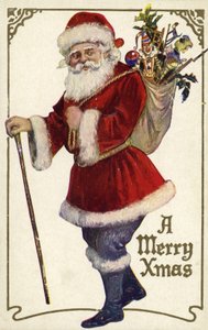 Jultomten med en påse med leksaker av English School