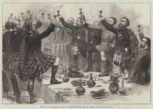 Festival of the Highland Society, the Health of the Duke of Rothsay, med Highland Honours (gravyr) av English School