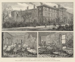 Brand vid Forest Gate, Stratford, District School of the Whitechapel och Poplar Unions (gravyr) av English School